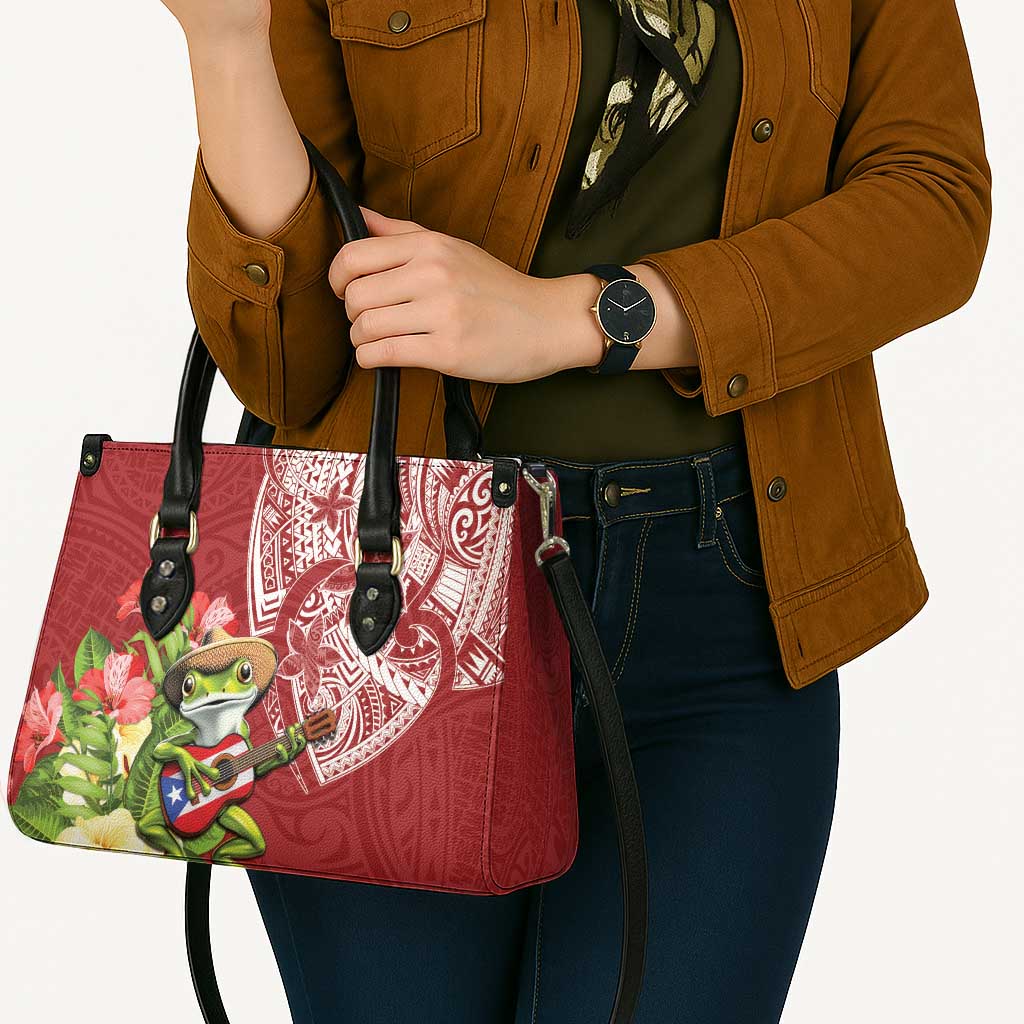 Puerto Rico Coqui Frog Leather Bag Tropical Flowers Polynesian Style - Wonder Print Shop