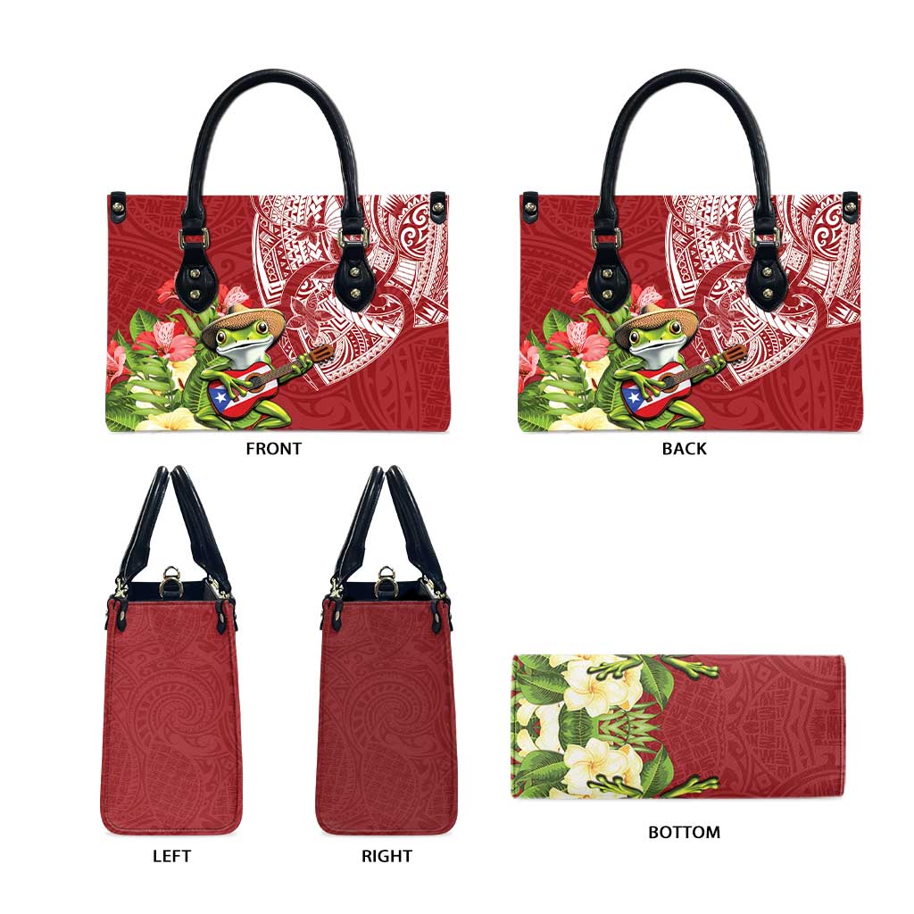Puerto Rico Coqui Frog Leather Bag Tropical Flowers Polynesian Style - Wonder Print Shop