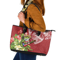 Puerto Rico Coqui Frog Leather Tote Bag Tropical Flowers Polynesian Style - Wonder Print Shop
