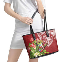 Puerto Rico Coqui Frog Leather Tote Bag Tropical Flowers Polynesian Style - Wonder Print Shop
