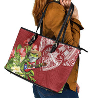 Puerto Rico Coqui Frog Leather Tote Bag Tropical Flowers Polynesian Style - Wonder Print Shop