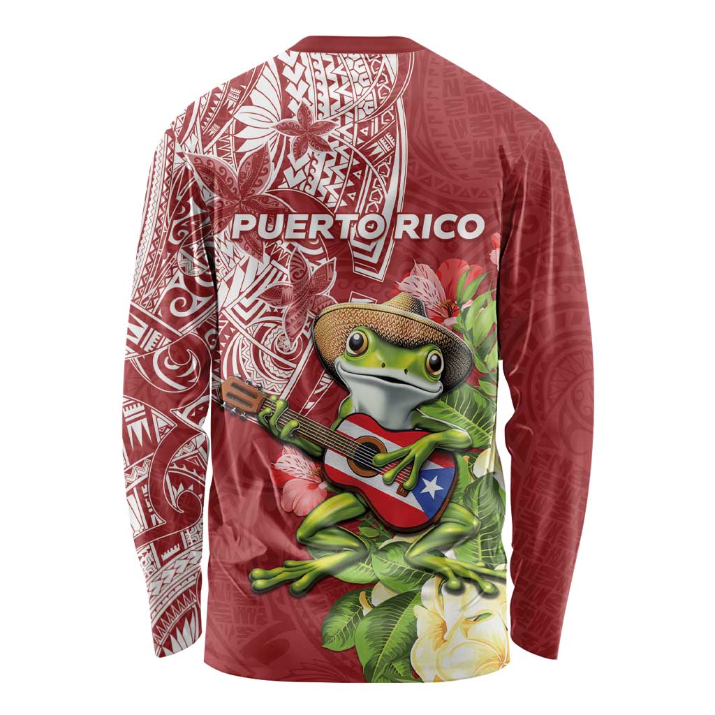 Puerto Rico Coqui Frog Long Sleeve Shirt Tropical Flowers Polynesian Style - Wonder Print Shop