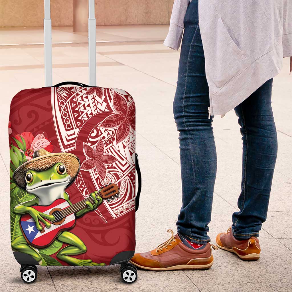 Puerto Rico Coqui Frog Luggage Cover Tropical Flowers Polynesian Style - Wonder Print Shop