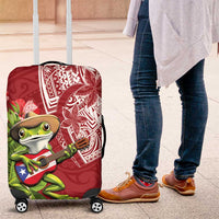 Puerto Rico Coqui Frog Luggage Cover Tropical Flowers Polynesian Style - Wonder Print Shop