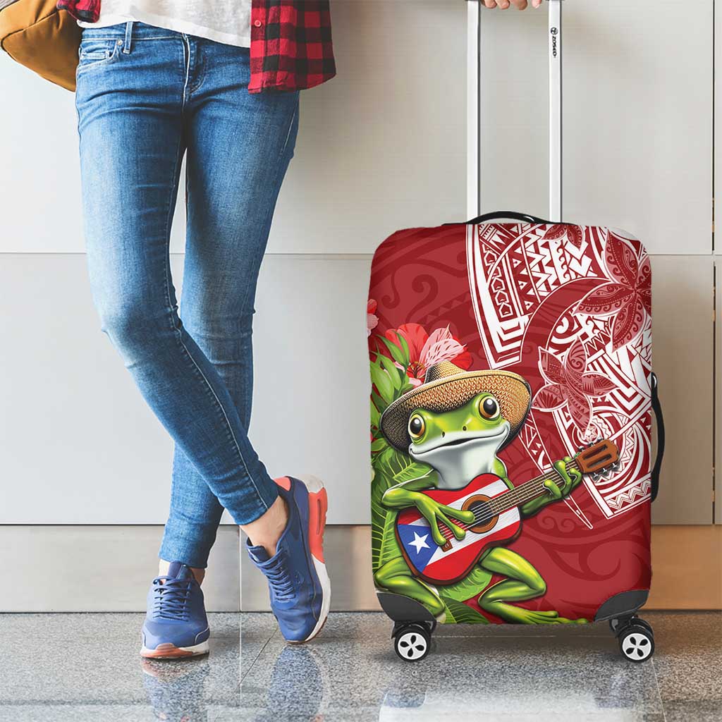 Puerto Rico Coqui Frog Luggage Cover Tropical Flowers Polynesian Style - Wonder Print Shop