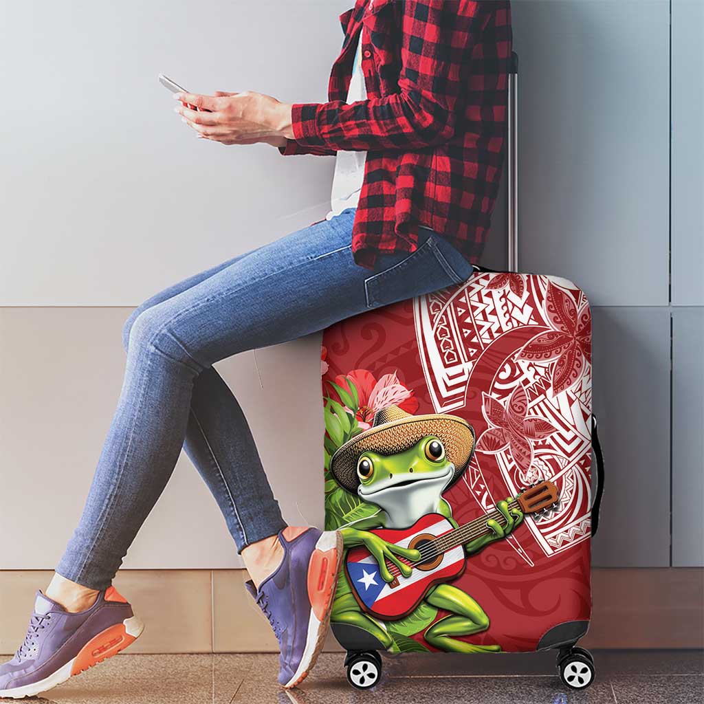 Puerto Rico Coqui Frog Luggage Cover Tropical Flowers Polynesian Style - Wonder Print Shop
