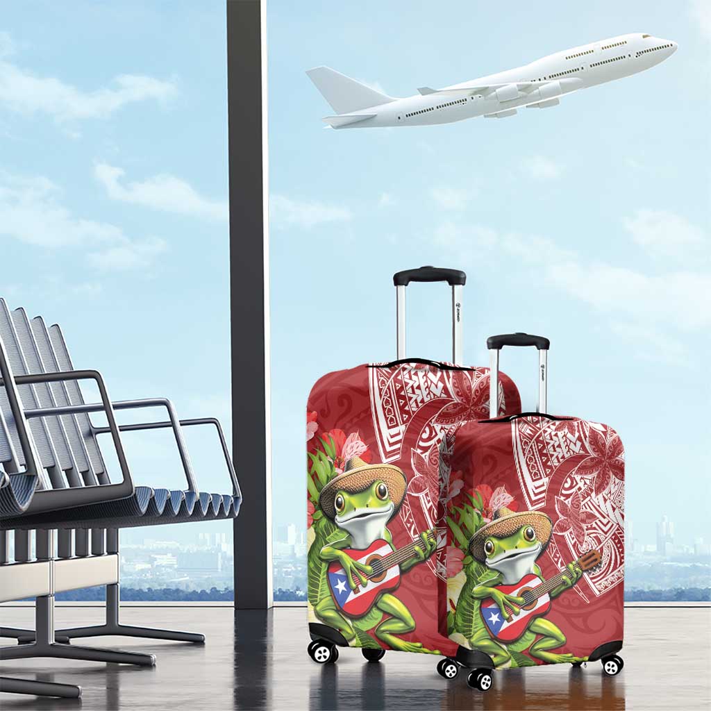 Puerto Rico Coqui Frog Luggage Cover Tropical Flowers Polynesian Style - Wonder Print Shop