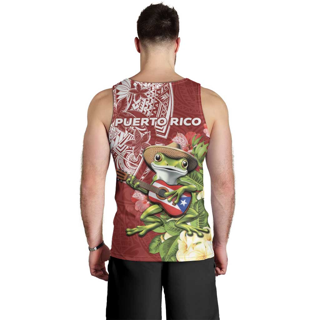 Puerto Rico Coqui Frog Men Tank Top Tropical Flowers Polynesian Style - Wonder Print Shop