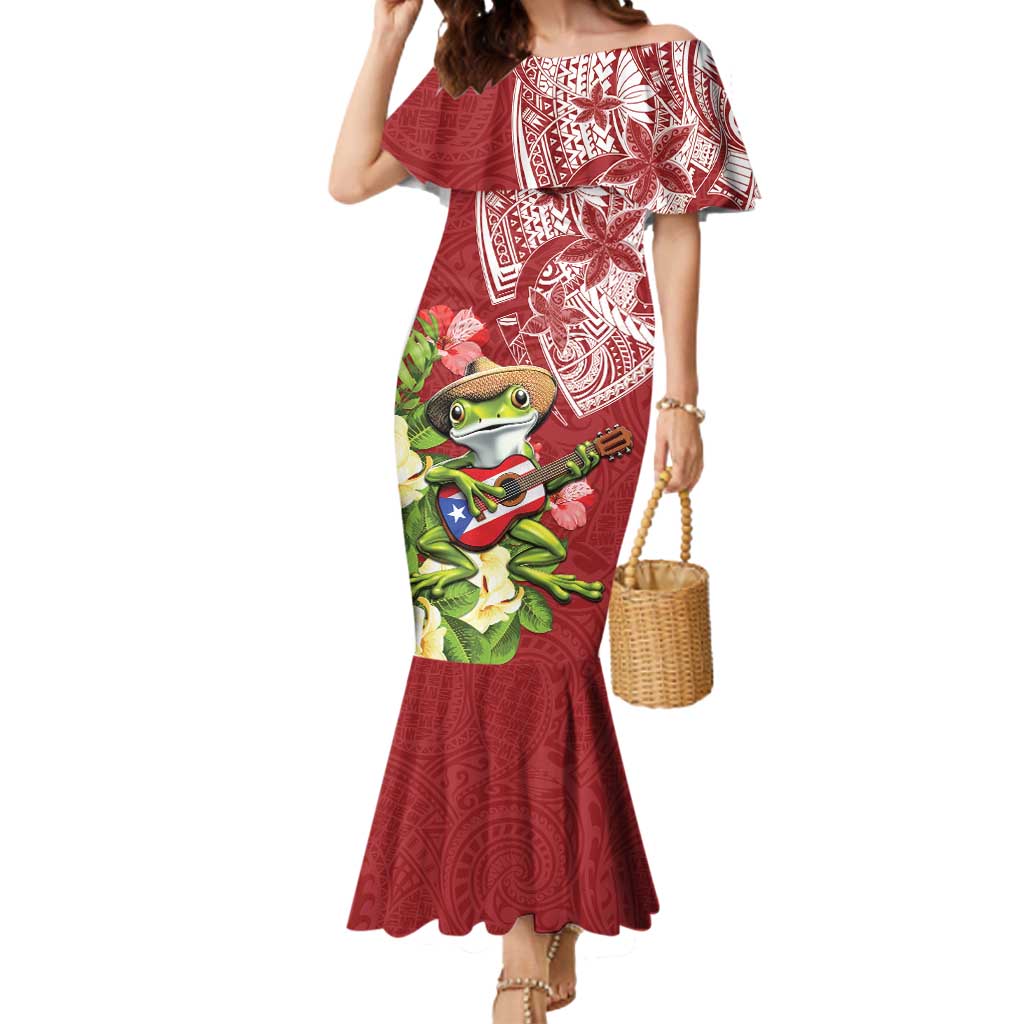 Puerto Rico Coqui Frog Mermaid Dress Tropical Flowers Polynesian Style - Wonder Print Shop
