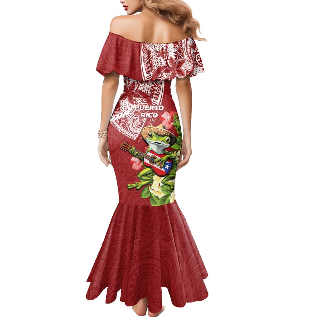 Puerto Rico Coqui Frog Mermaid Dress Tropical Flowers Polynesian Style - Wonder Print Shop