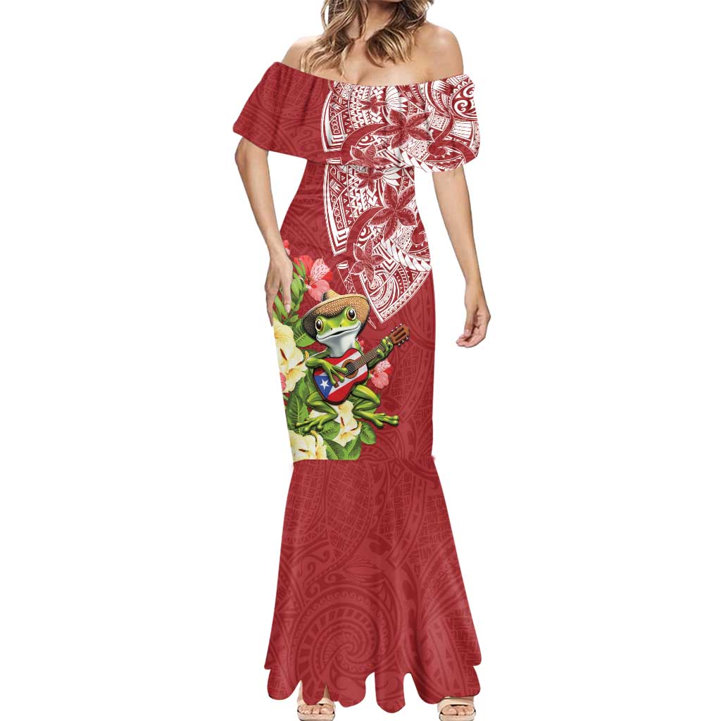 Puerto Rico Coqui Frog Mermaid Dress Tropical Flowers Polynesian Style - Wonder Print Shop