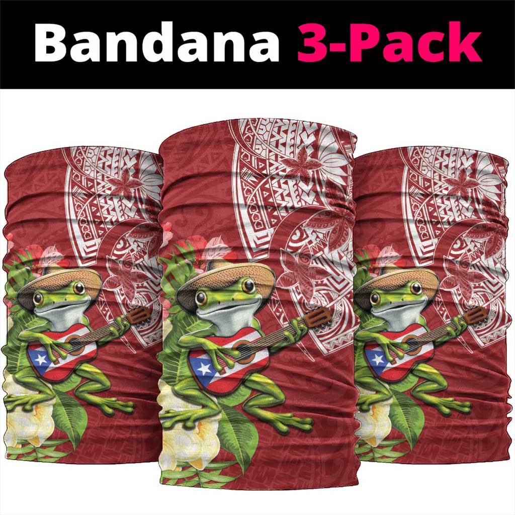 Puerto Rico Coqui Frog Neck Gaiter Tropical Flowers Polynesian Style - Wonder Print Shop