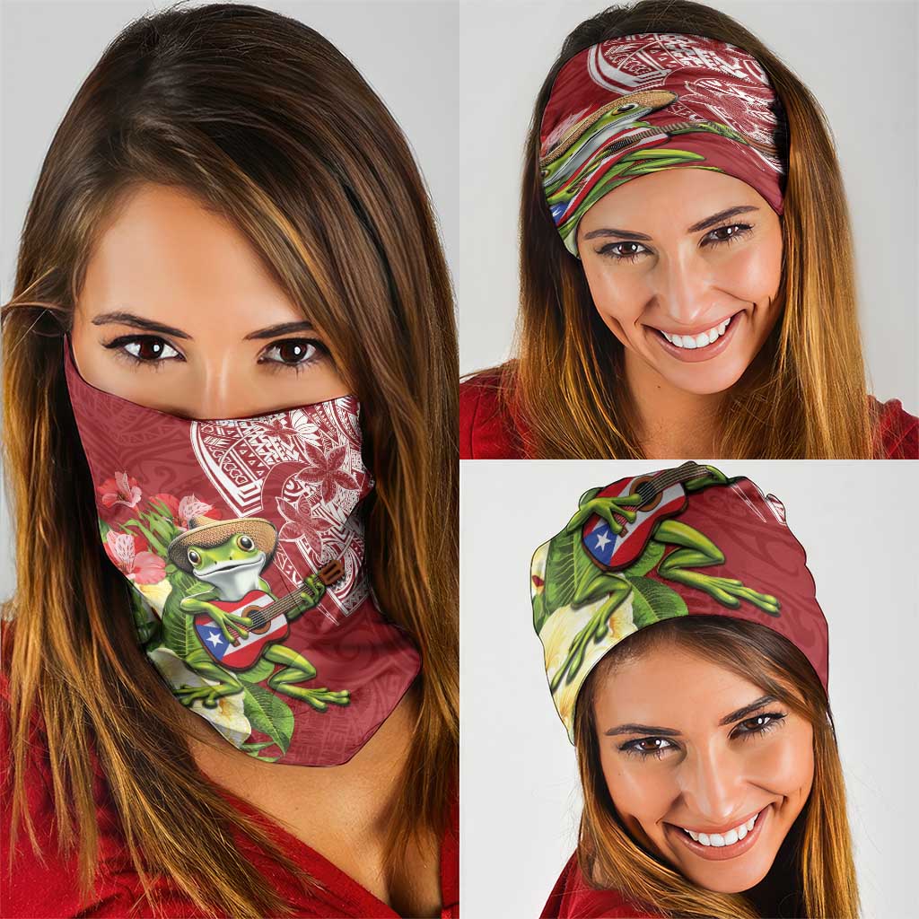 Puerto Rico Coqui Frog Neck Gaiter Tropical Flowers Polynesian Style - Wonder Print Shop