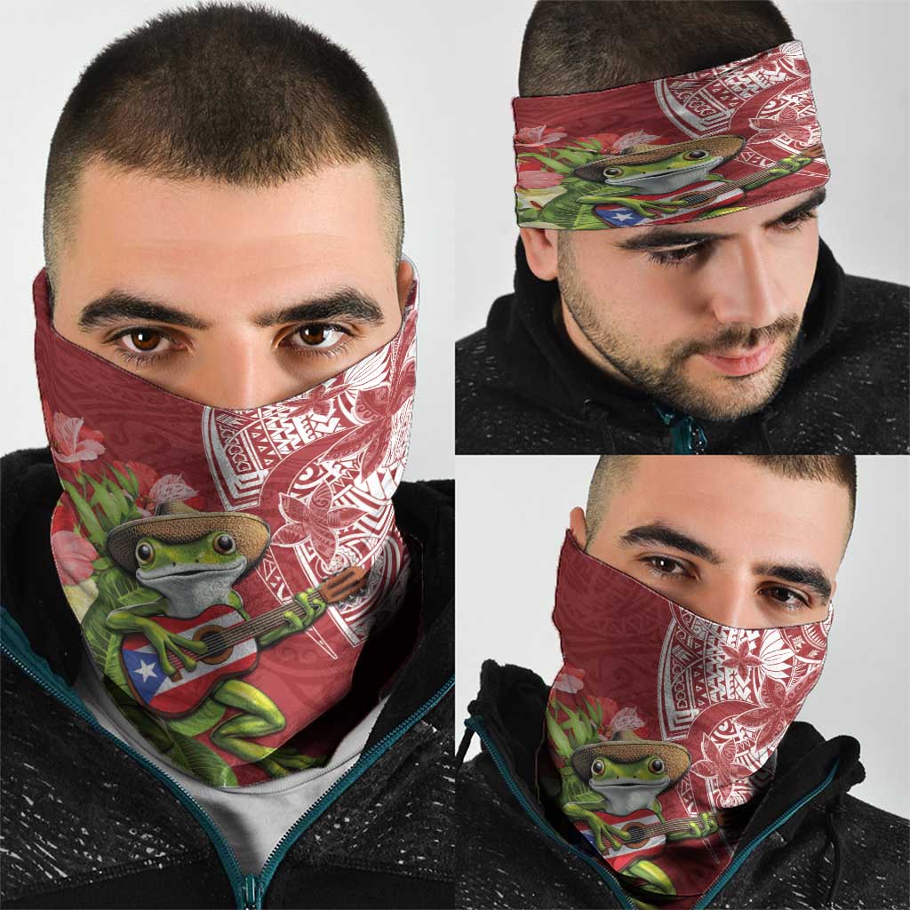Puerto Rico Coqui Frog Neck Gaiter Tropical Flowers Polynesian Style - Wonder Print Shop