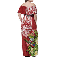 Puerto Rico Coqui Frog Off Shoulder Maxi Dress Tropical Flowers Polynesian Style - Wonder Print Shop