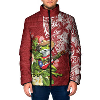 Puerto Rico Coqui Frog Padded Jacket Tropical Flowers Polynesian Style - Wonder Print Shop
