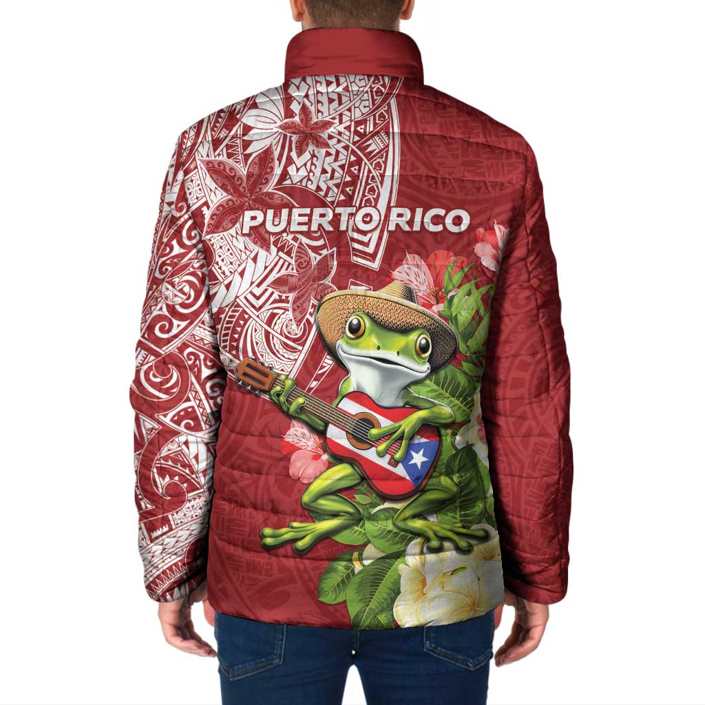 Puerto Rico Coqui Frog Padded Jacket Tropical Flowers Polynesian Style - Wonder Print Shop