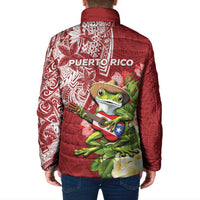 Puerto Rico Coqui Frog Padded Jacket Tropical Flowers Polynesian Style - Wonder Print Shop