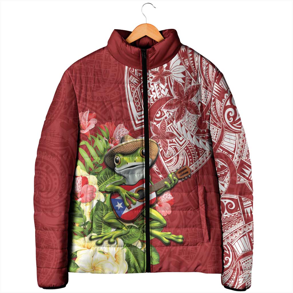 Puerto Rico Coqui Frog Padded Jacket Tropical Flowers Polynesian Style - Wonder Print Shop