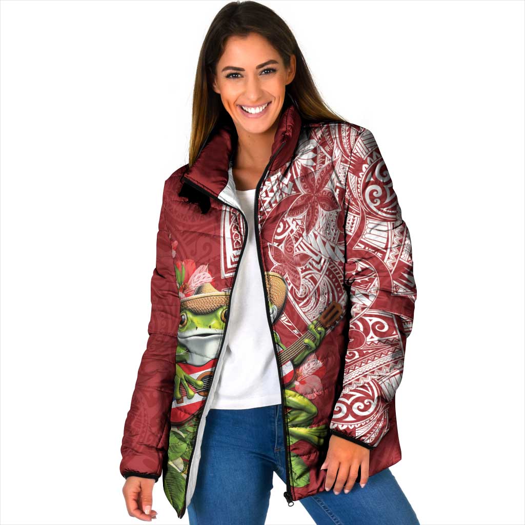 Puerto Rico Coqui Frog Padded Jacket Tropical Flowers Polynesian Style - Wonder Print Shop