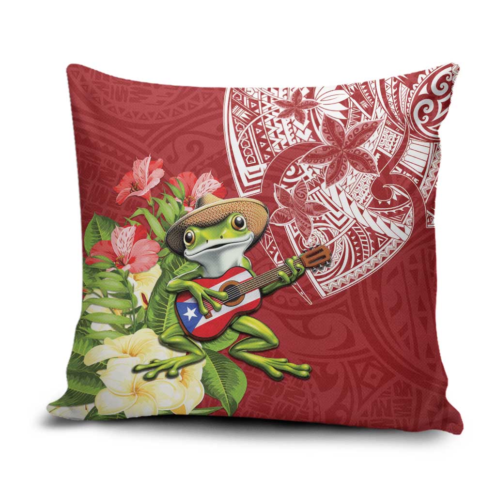 Puerto Rico Coqui Frog Pillow Cover Tropical Flowers Polynesian Style - Wonder Print Shop