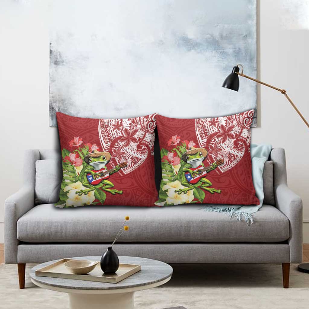 Puerto Rico Coqui Frog Pillow Cover Tropical Flowers Polynesian Style - Wonder Print Shop