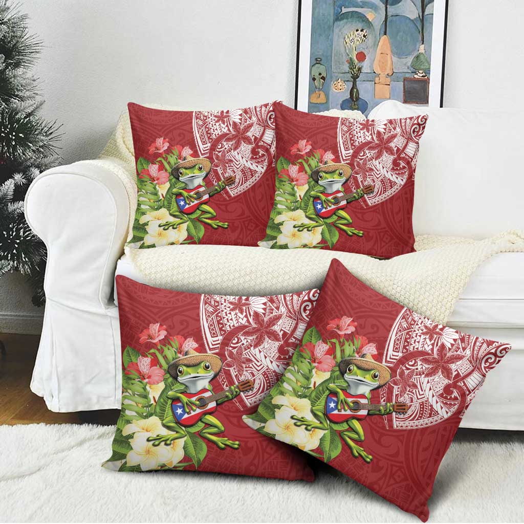 Puerto Rico Coqui Frog Pillow Cover Tropical Flowers Polynesian Style - Wonder Print Shop