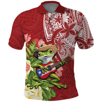 Puerto Rico Coqui Frog Polo Shirt Tropical Flowers Polynesian Style - Wonder Print Shop