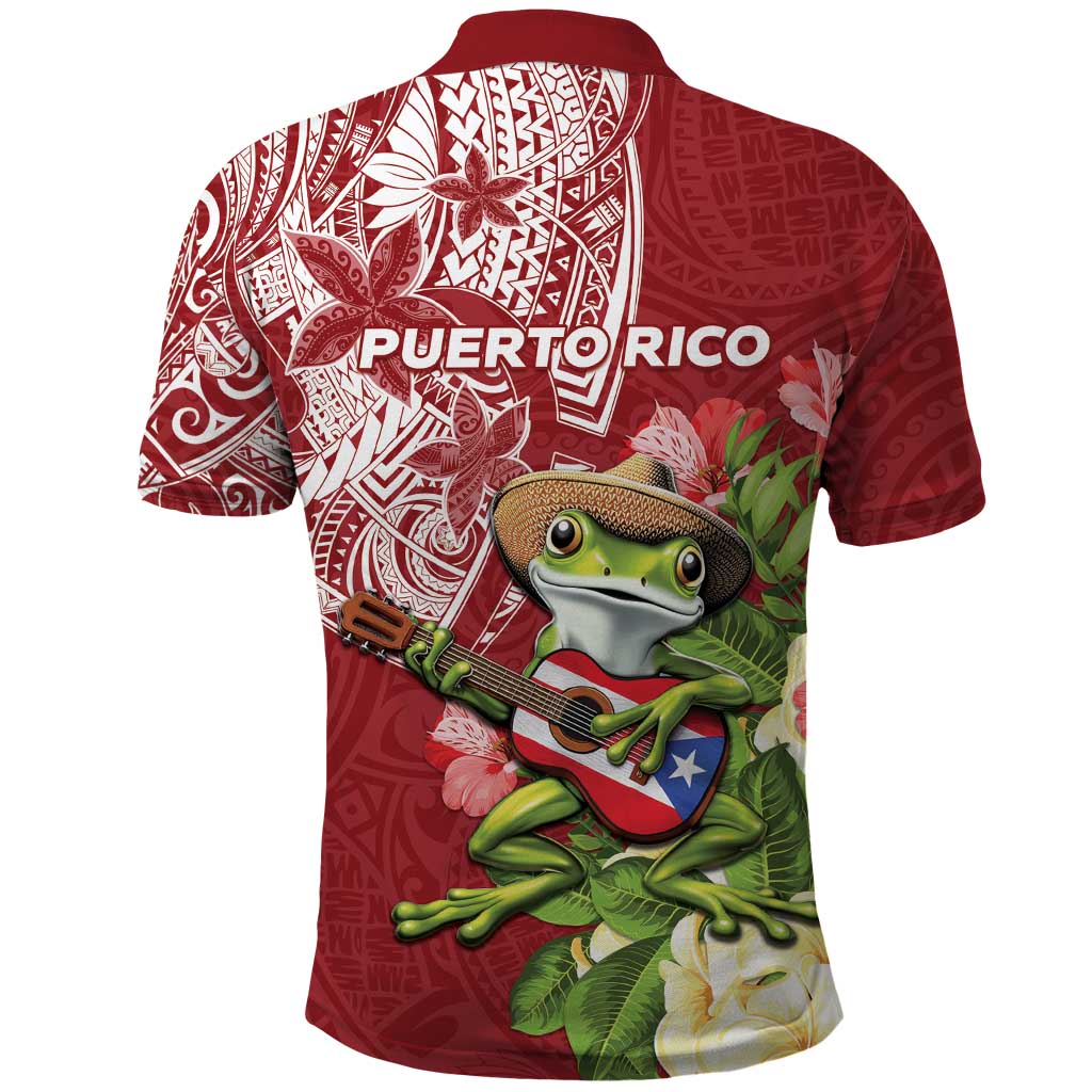 Puerto Rico Coqui Frog Polo Shirt Tropical Flowers Polynesian Style - Wonder Print Shop