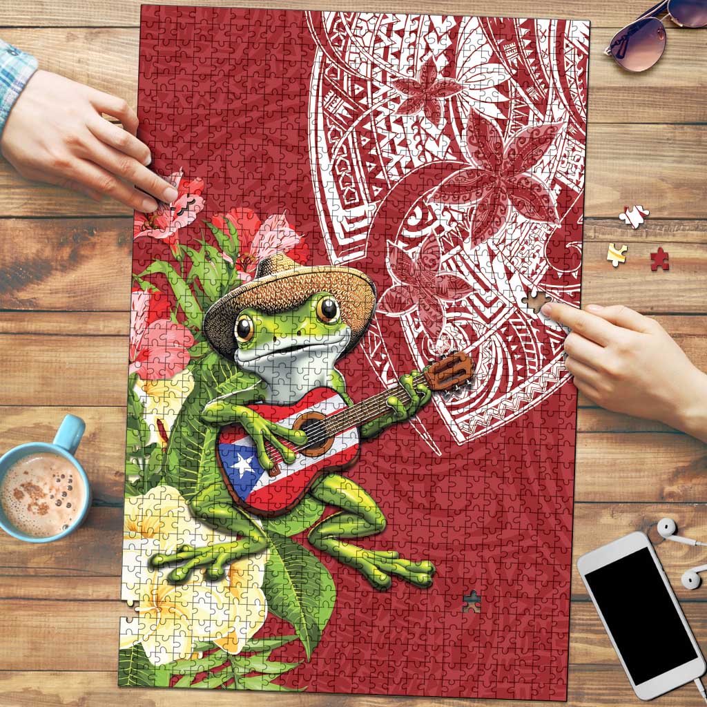 Puerto Rico Coqui Frog Puzzle Tropical Flowers Polynesian Style - Wonder Print Shop