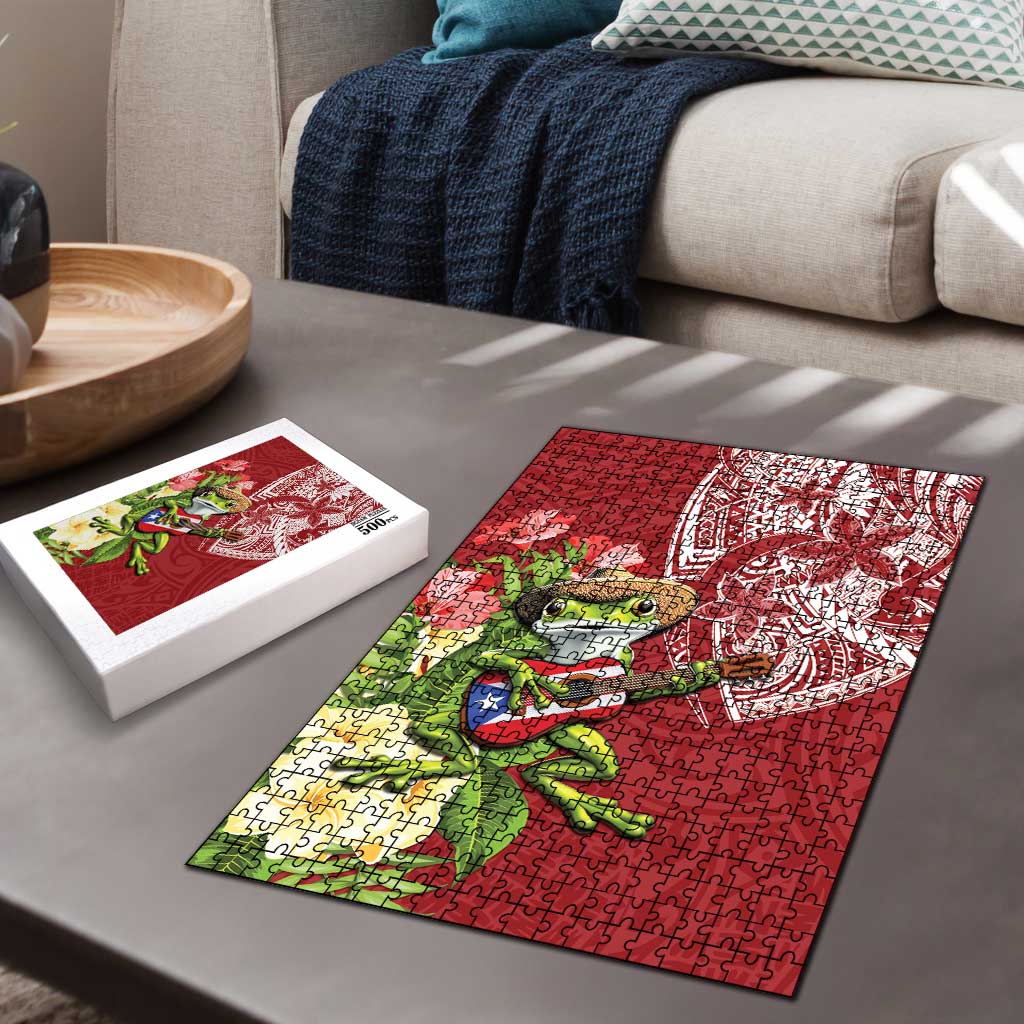 Puerto Rico Coqui Frog Puzzle Tropical Flowers Polynesian Style - Wonder Print Shop