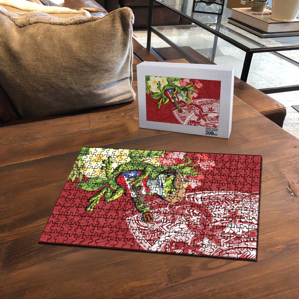 Puerto Rico Coqui Frog Puzzle Tropical Flowers Polynesian Style - Wonder Print Shop