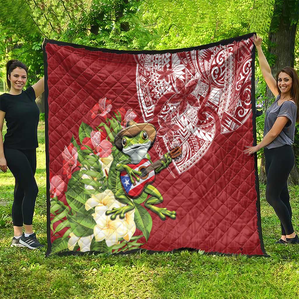 Puerto Rico Coqui Frog Quilt Tropical Flowers Polynesian Style - Wonder Print Shop