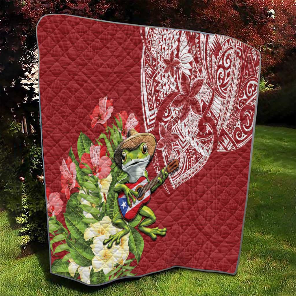 Puerto Rico Coqui Frog Quilt Tropical Flowers Polynesian Style - Wonder Print Shop