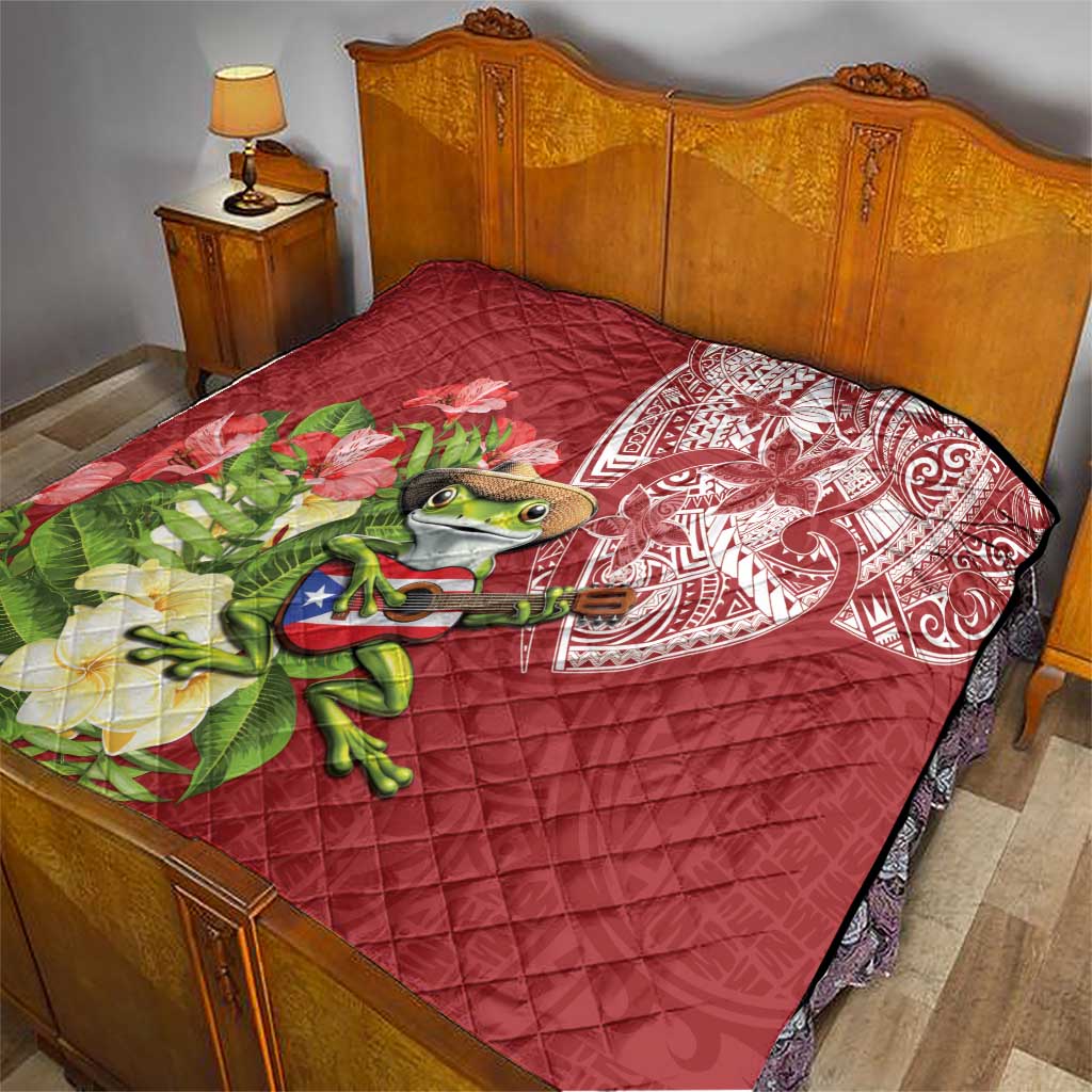 Puerto Rico Coqui Frog Quilt Tropical Flowers Polynesian Style - Wonder Print Shop
