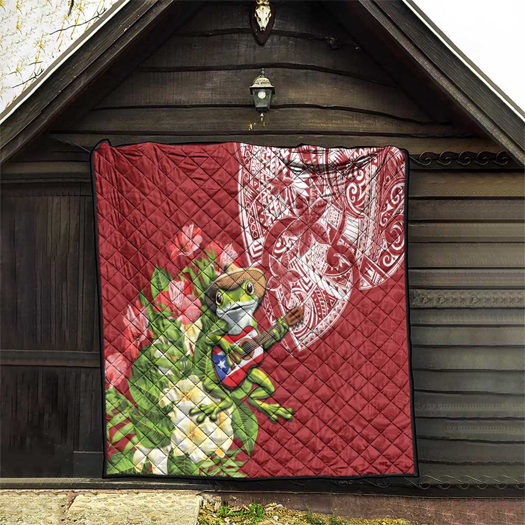 Puerto Rico Coqui Frog Quilt Tropical Flowers Polynesian Style - Wonder Print Shop