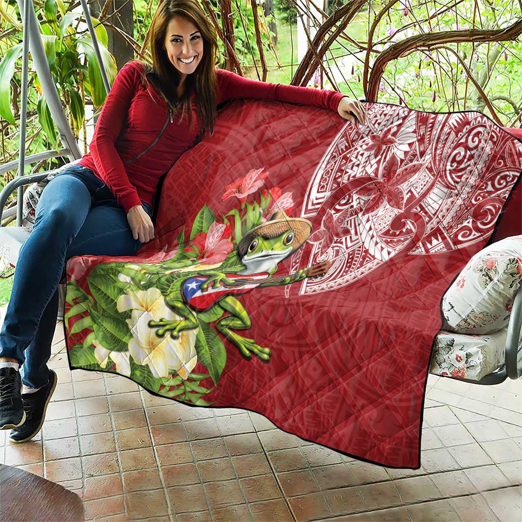 Puerto Rico Coqui Frog Quilt Tropical Flowers Polynesian Style - Wonder Print Shop