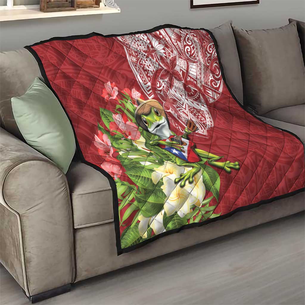 Puerto Rico Coqui Frog Quilt Tropical Flowers Polynesian Style - Wonder Print Shop