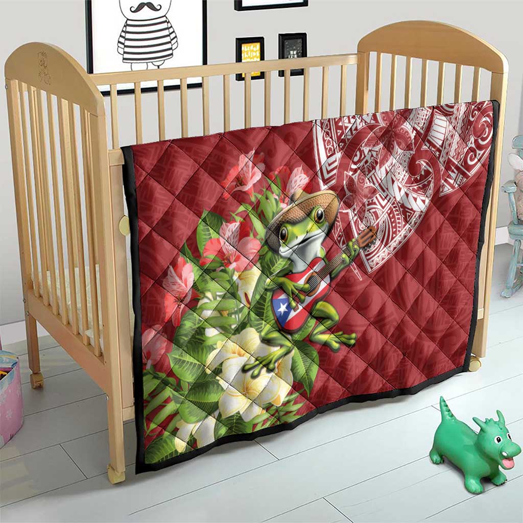 Puerto Rico Coqui Frog Quilt Tropical Flowers Polynesian Style - Wonder Print Shop