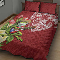 Puerto Rico Coqui Frog Quilt Bed Set Tropical Flowers Polynesian Style - Wonder Print Shop