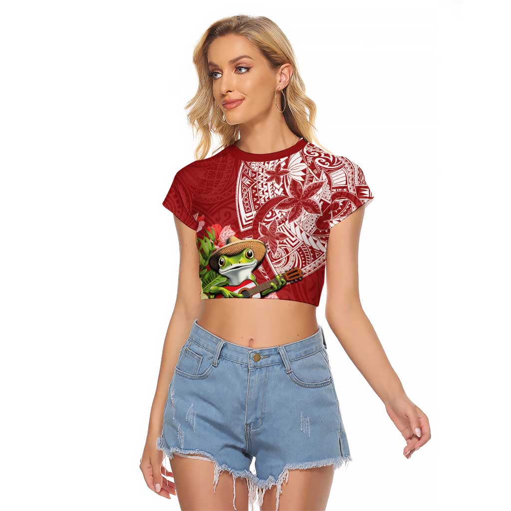 Puerto Rico Coqui Frog Raglan Cropped T Shirt Tropical Flowers Polynesian Style - Wonder Print Shop