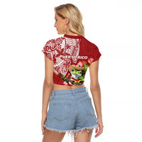 Puerto Rico Coqui Frog Raglan Cropped T Shirt Tropical Flowers Polynesian Style - Wonder Print Shop