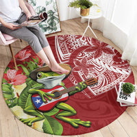 Puerto Rico Coqui Frog Round Carpet Tropical Flowers Polynesian Style - Wonder Print Shop