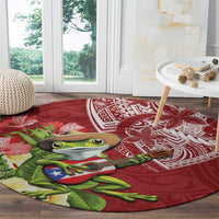Puerto Rico Coqui Frog Round Carpet Tropical Flowers Polynesian Style - Wonder Print Shop