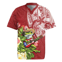Puerto Rico Coqui Frog Rugby Jersey Tropical Flowers Polynesian Style - Wonder Print Shop
