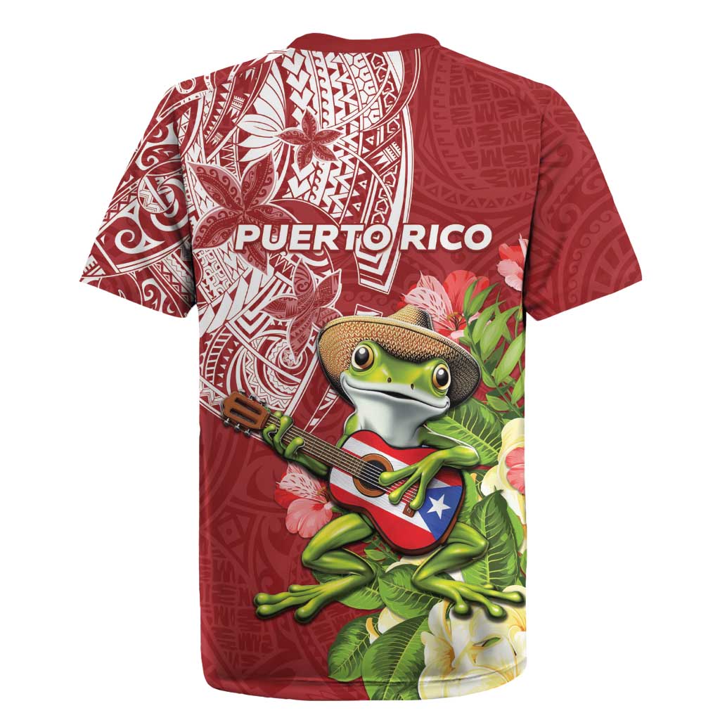 Puerto Rico Coqui Frog Rugby Jersey Tropical Flowers Polynesian Style - Wonder Print Shop