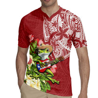 Puerto Rico Coqui Frog Rugby Jersey Tropical Flowers Polynesian Style - Wonder Print Shop