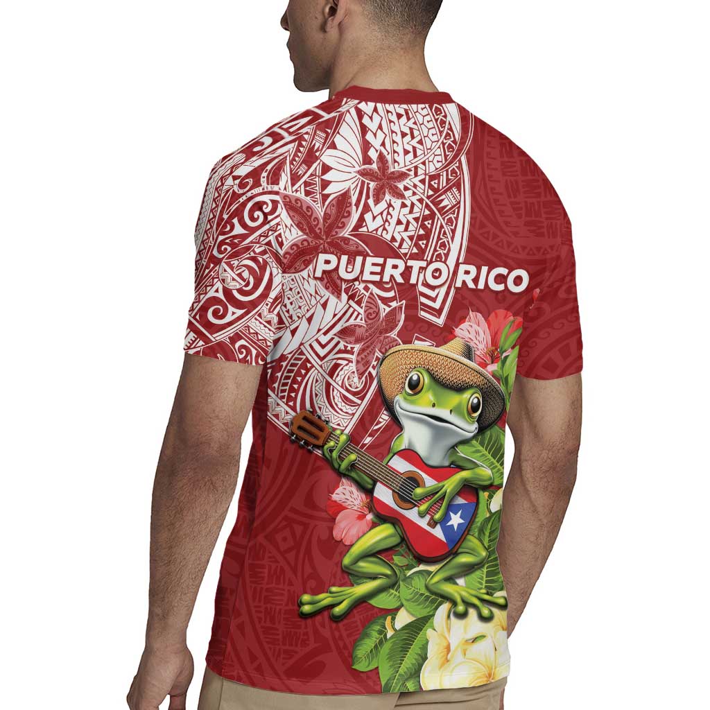 Puerto Rico Coqui Frog Rugby Jersey Tropical Flowers Polynesian Style - Wonder Print Shop