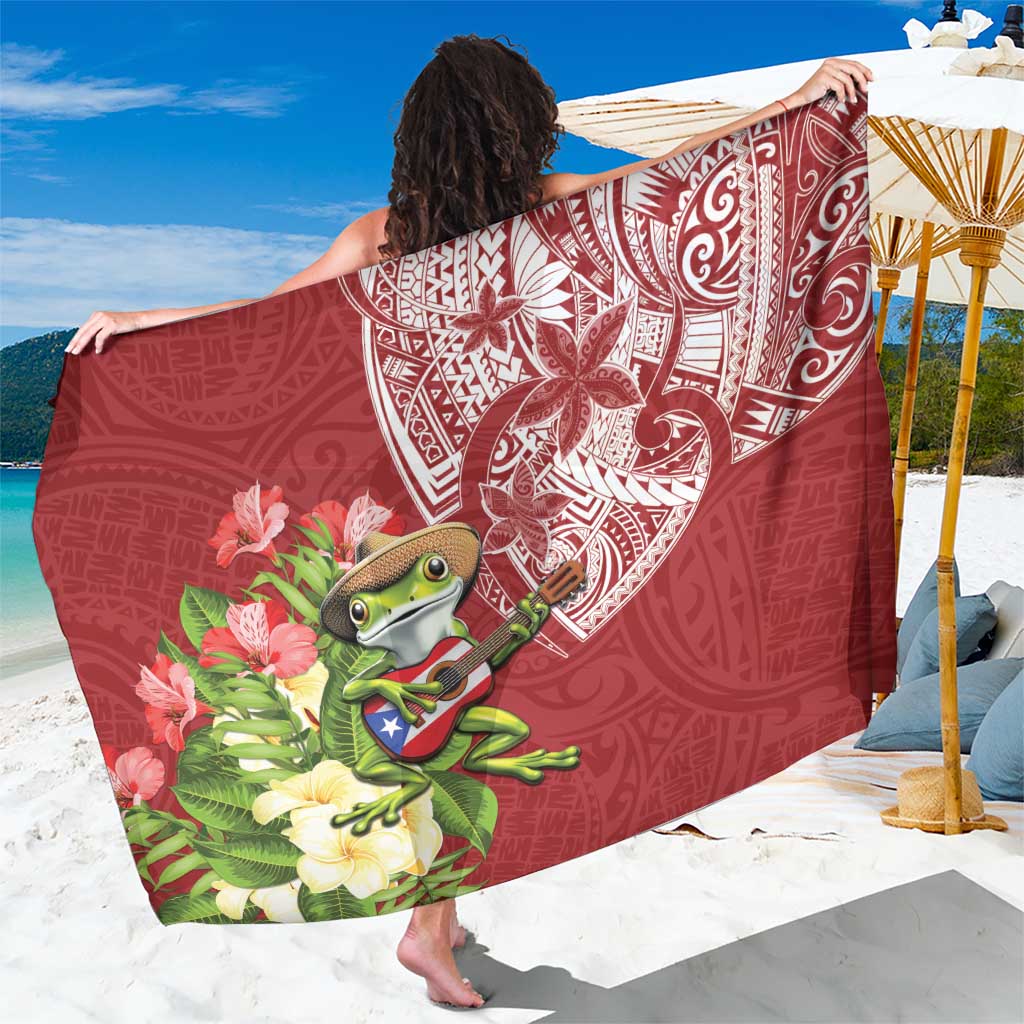 Puerto Rico Coqui Frog Sarong Tropical Flowers Polynesian Style - Wonder Print Shop