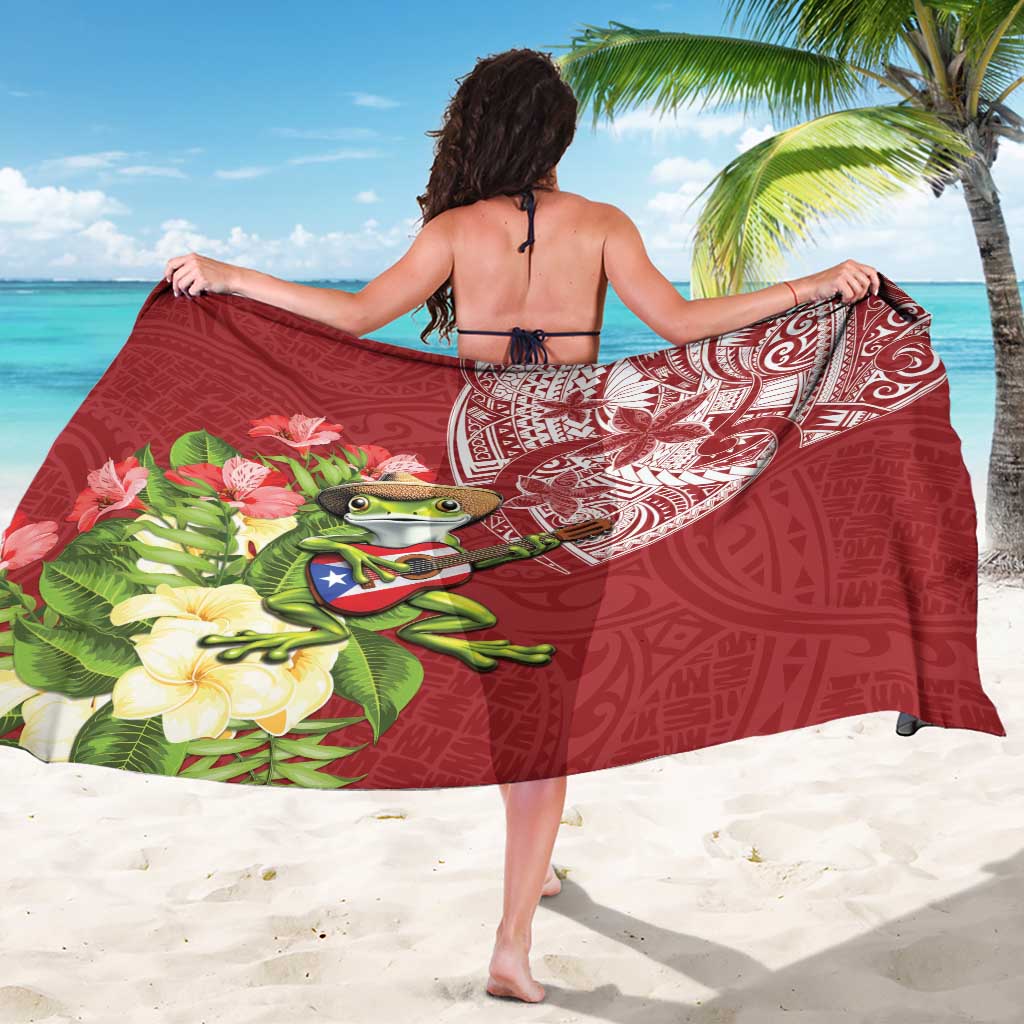 Puerto Rico Coqui Frog Sarong Tropical Flowers Polynesian Style - Wonder Print Shop